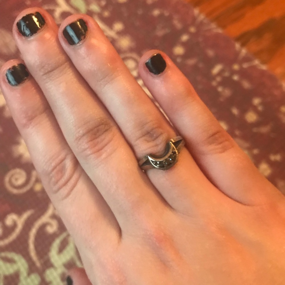 Bloodmilk jewels onyx moon ring size 6
